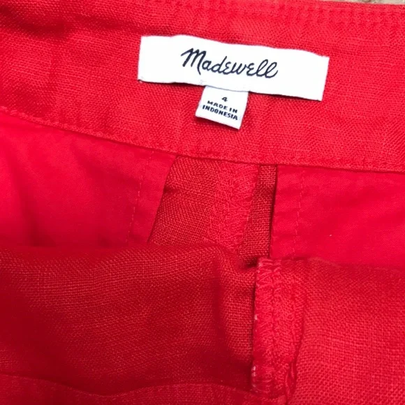 Madewell Clean Button-Tab Shorts in 100% Linen in Rouge - 4 - Picture 6 of 11